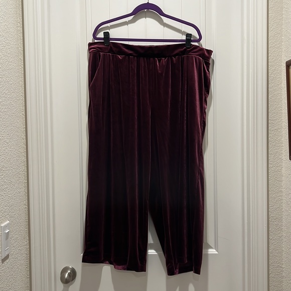 Torrid Sz 3 3X 22/24 Purple Burgundy Colette Velvet pant pull on pockets as is - Picture 3 of 9